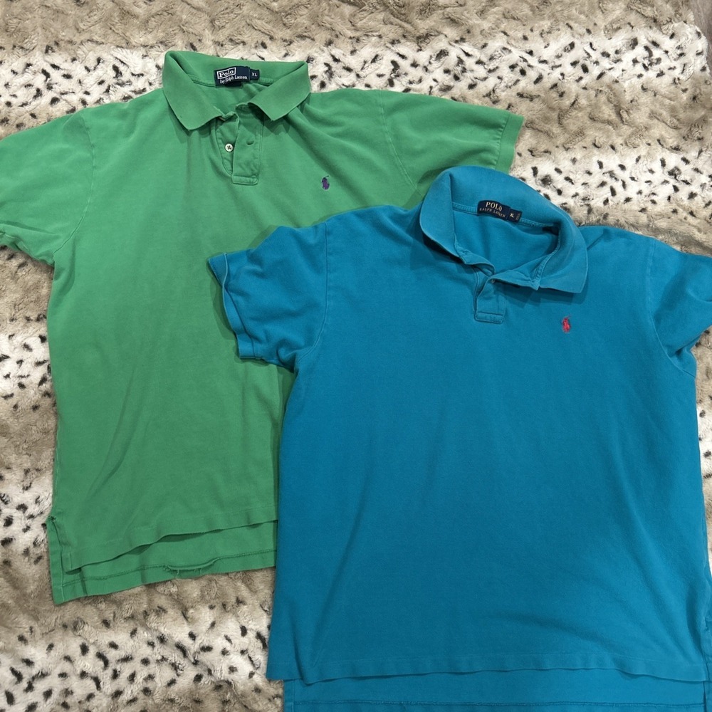 2 POLO RALPH LAUREN SHORT SLEEVE POLO SHIRTS SIZE XL 100%‎ COTTON